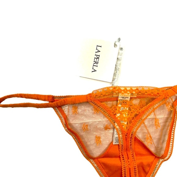 LA PERLA LACE THONG FLORAL LACE THONG ORANGE L - Picture 11 of 12